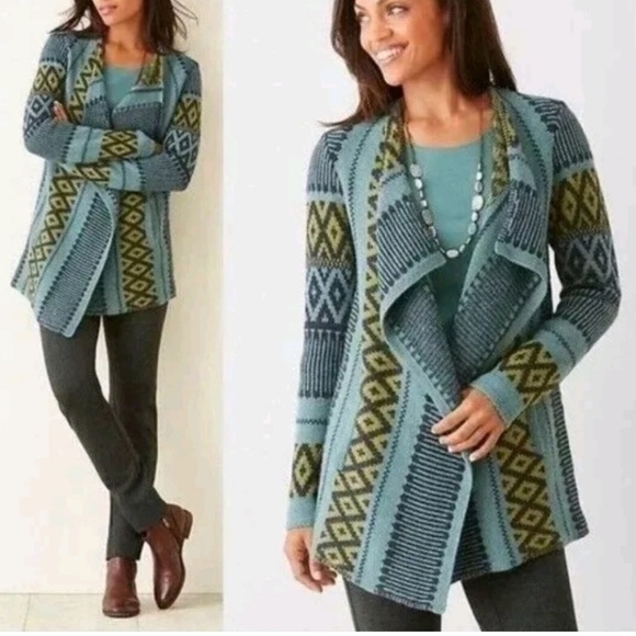 J. Jill Sweaters - J. Jill Alpaca Wool Tribal Knit Sweater Fair Isle Open Front Cardigan Jacket M